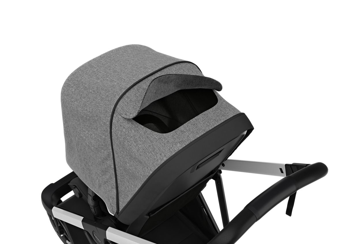 Náhľad produktu - Kočík Thule Shine Grey Melange on Aluminum 2022 + vanička + ochrana proti slnku / dažďu Thule