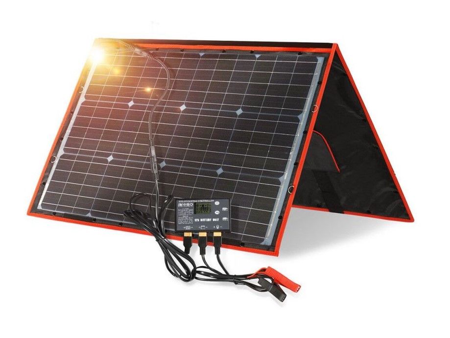 Náhľad produktu - Solárny panel rozkladací prenosný s PWM regulátorom 110W 12V/24V 106x73cm - do auta / na kempovanie