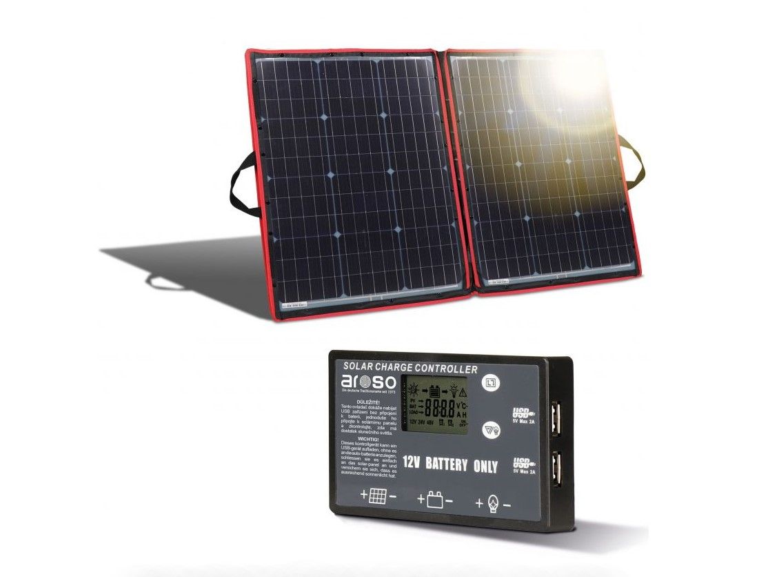 Náhľad produktu - Solárny panel rozkladací prenosný s PWM regulátorom 110W 12V/24V 106x73cm - do auta / na kempovanie