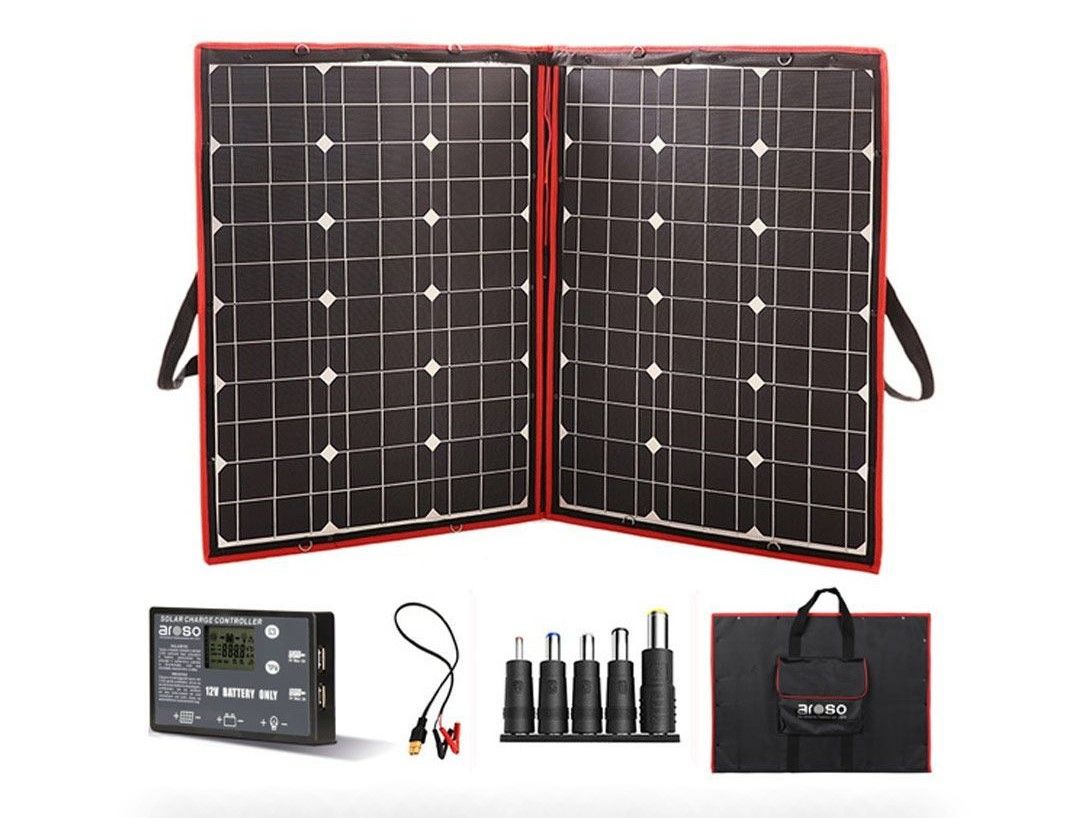 Náhľad produktu - Solárny panel rozkladací prenosný s PWM regulátorom 110W 12V/24V 106x73cm - do auta / na kempovanie