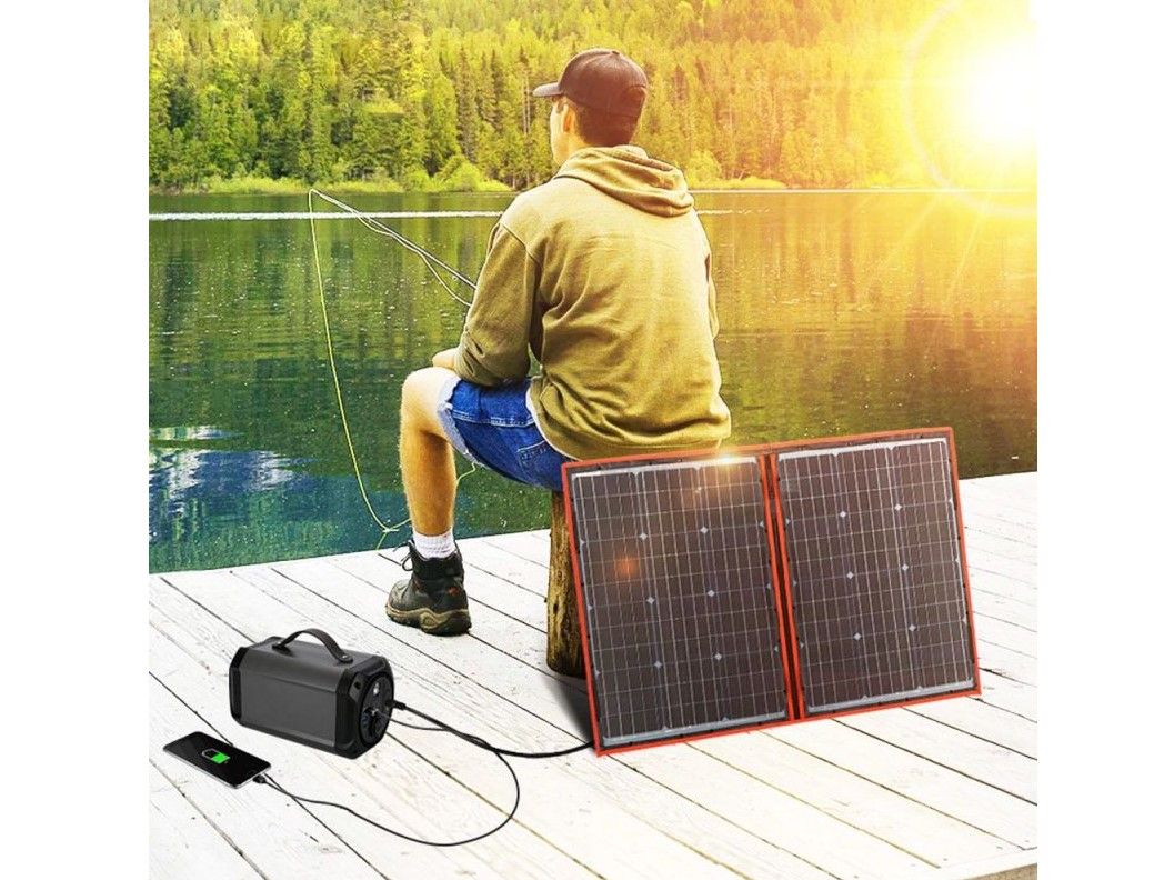 Náhľad produktu - Solárny panel rozkladací prenosný s PWM regulátorom 110W 12V/24V 106x73cm - do auta / na kempovanie