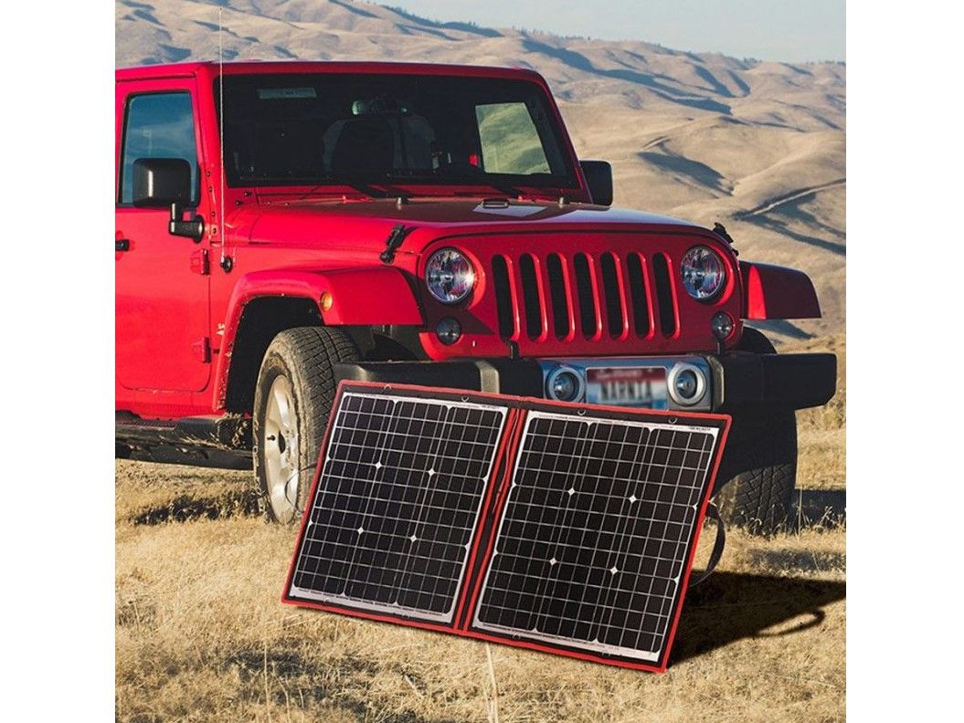 Náhľad produktu - Solárny panel rozkladací prenosný s PWM regulátorom 110W 12V/24V 106x73cm - do auta / na kempovanie