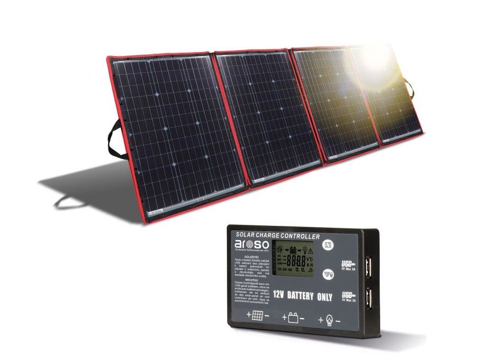 Náhľad produktu - Solárny panel rozkladací prenosný s PWM regulátorom 220W 12V/24V 212x73cm - do auta / na kempovanie