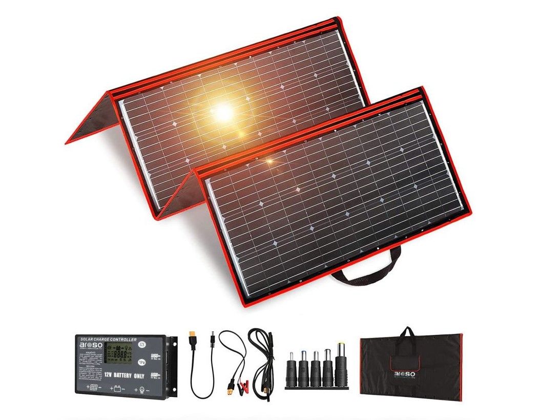 Náhľad produktu - Solárny panel rozkladací prenosný s PWM regulátorom 220W 12V/24V 212x73cm - do auta / na kempovanie